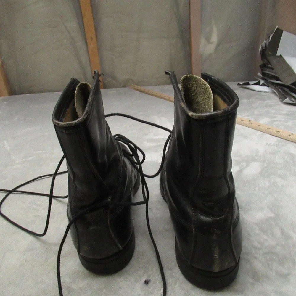 Addison Shoe Company Men 8.5W Combat Boots‎ Blk Leather Lace Up Rugged VTG 1980